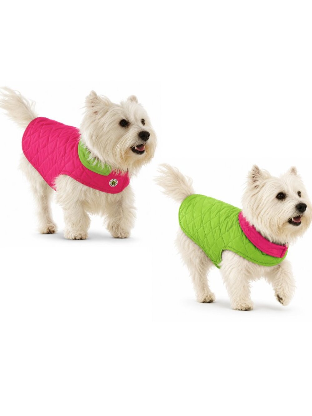 Diamond Quilted Reversible Dog Coat Fuchia and Lime Green Sizes 10, 12 & 14